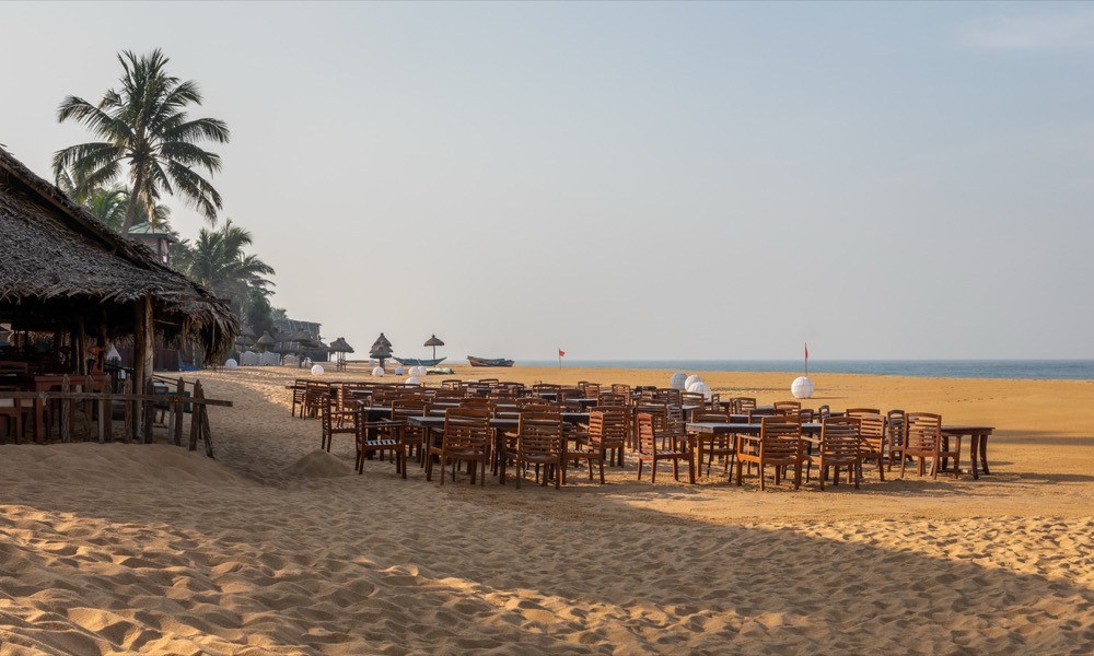 Mount Lavinia beach with seaside tables