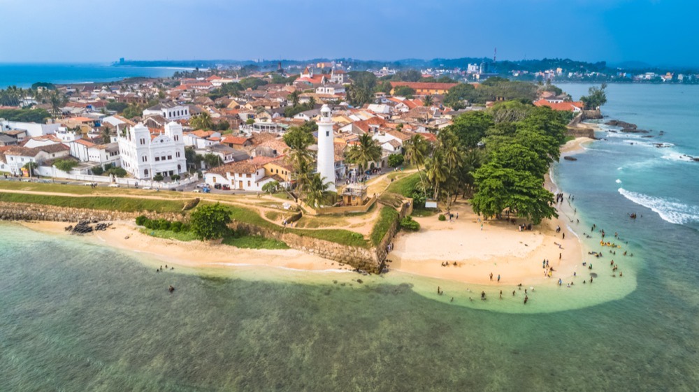 Aerial view of Galle Fort and the beach